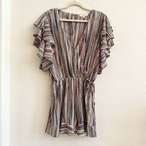 Umgee Women's Colorful Stripe Faux Wrap Ruffle Romper Elastic Waist Size XL‎